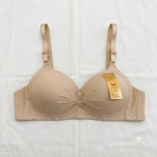 Yanmangju D-Cup Full Coverage Padded Bra — Floral Satin Strap Bra