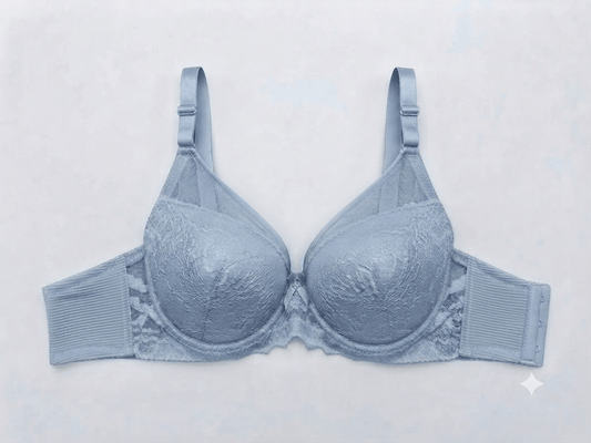 Blue Nudra Double Padded Ring Push-Up Bra imported lace - Nudra Pakistan