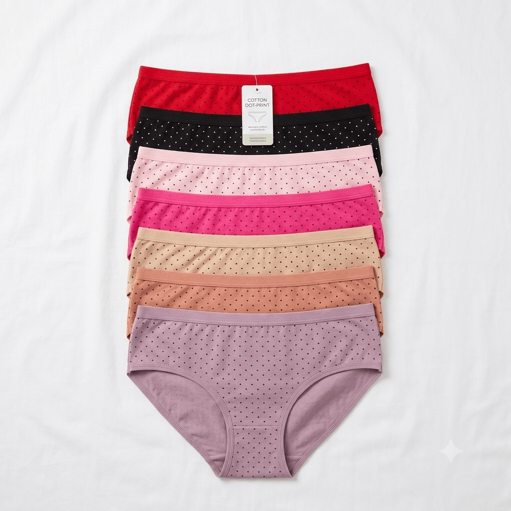 China Dot Design Curve and Comfort Cotton Briefs pack of 7 - Nudra Pakistan