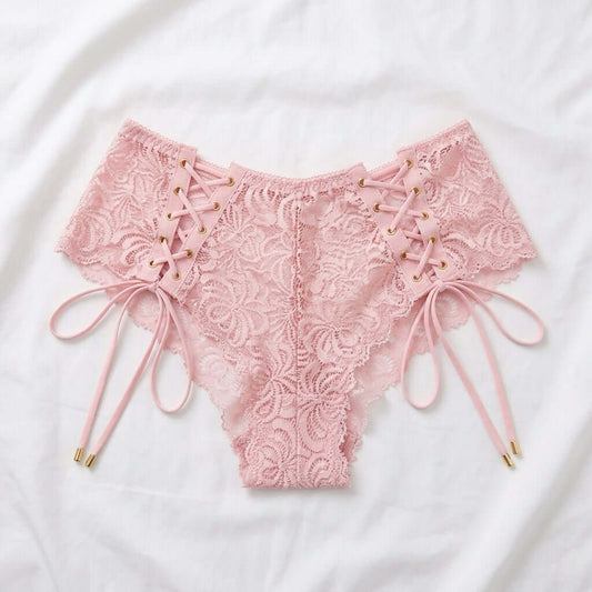 Aosi Rose Lace-Up Bikini Brief full lace detail view - Nudra Pakistan