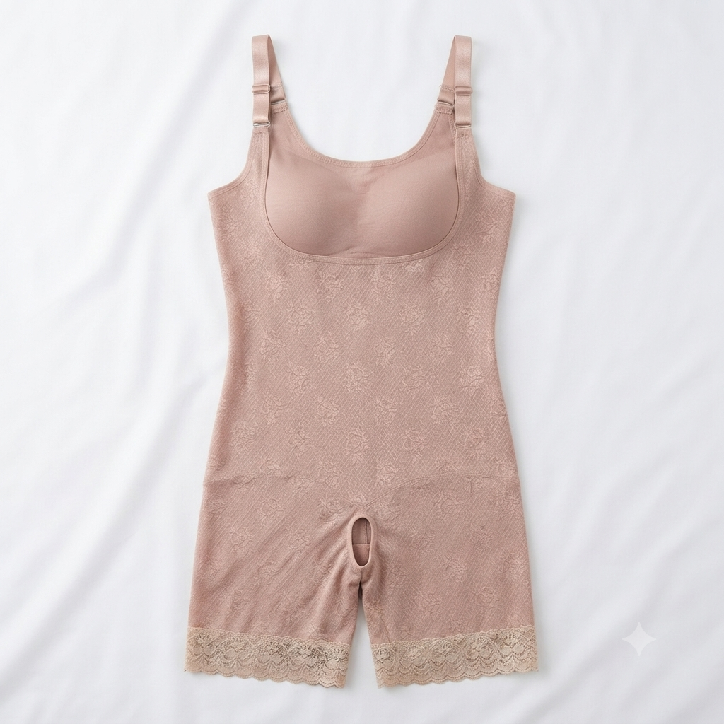 Nudra Floral Lace Full Body Shaper lace hem detail - Nudra Pakistan