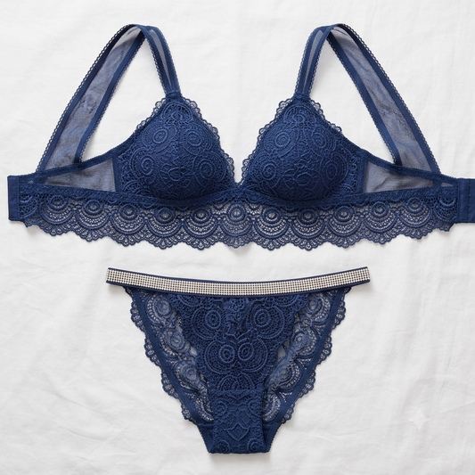 Aosiro Lace Bra & Thong Set — Rhinestone Strap Detail