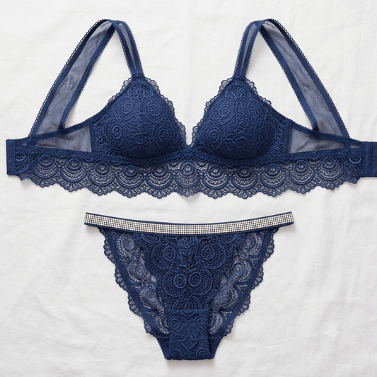Aosiro Lace Bra and Thong Set rhinestone strap detail view - Nudra Pakistan