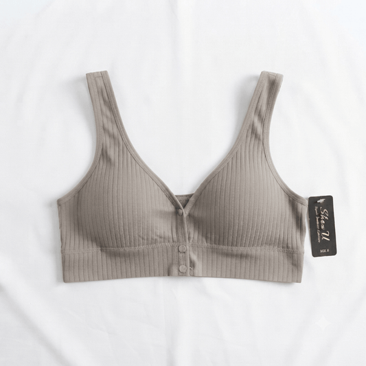 Grey ShowU Front Open Ribbed Lycra Bra non-wired bralette - Nudra Pakistan