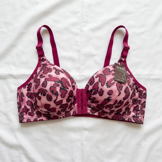 Hot Pink Front Open Leopard Print Bra wired full coverage - Nudra Pakistan
