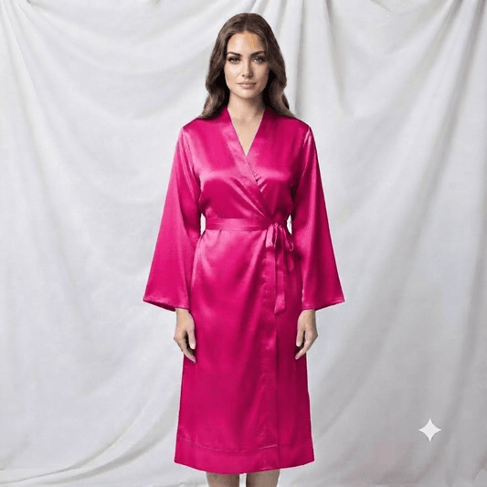 Pink Two Hearts Satin Kimono Robe Lace Panty Set styled photo - Nudra Pakistan