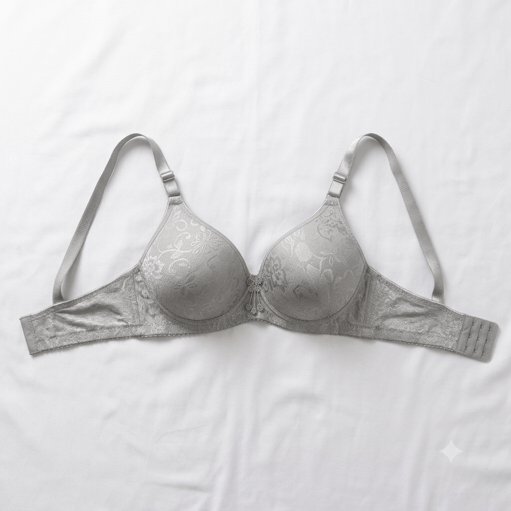 Silver Grey Ao Jiaona Floral Jacquard Padded Underwire Bra - Nudra Pakistan