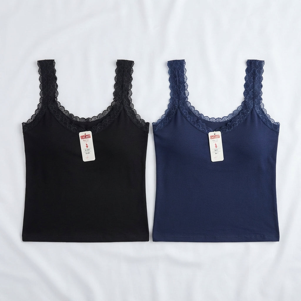 Malai Lace-Trim Camisole — Pack of 3 (Light Colors)