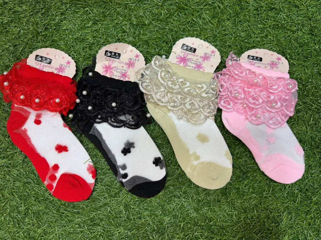 Pearl Lace Trim Fancy Socks (Girls)