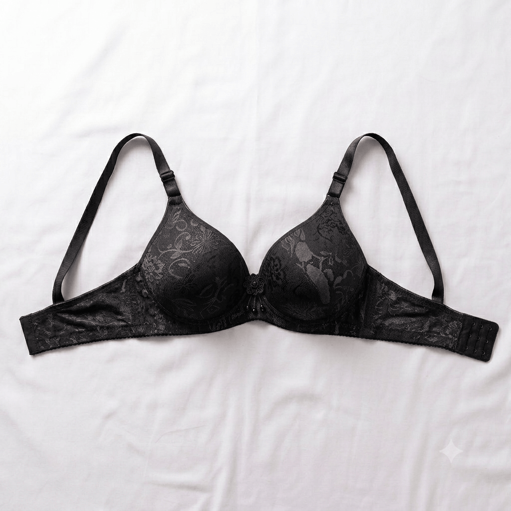 Black Ao Jiaona Floral Jacquard Padded Underwire Bra - Nudra Pakistan