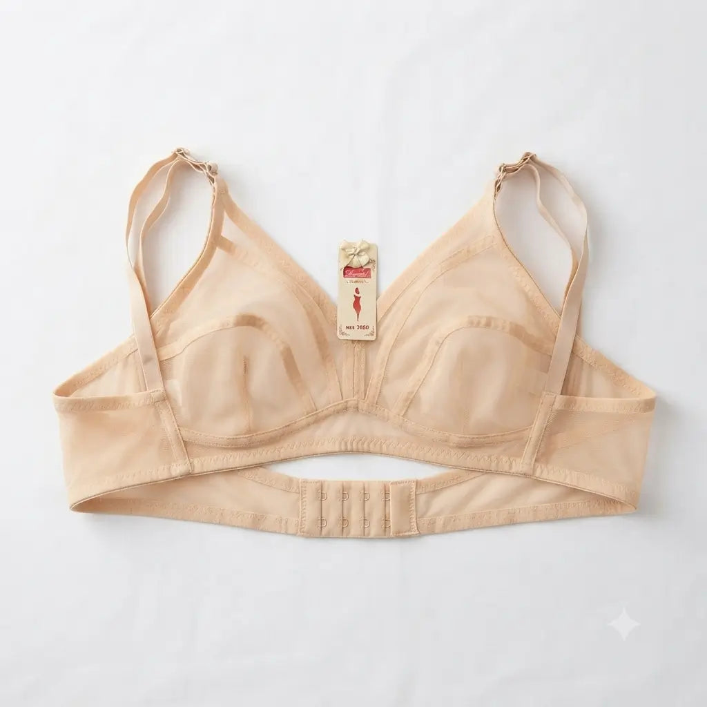 Beige Nudra Sheer Mesh Net Bra wire-free soft cup - Nudra Pakistan