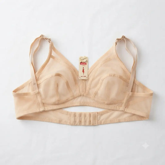 Beige Nudra Sheer Mesh Net Bra wire-free soft cup - Nudra Pakistan