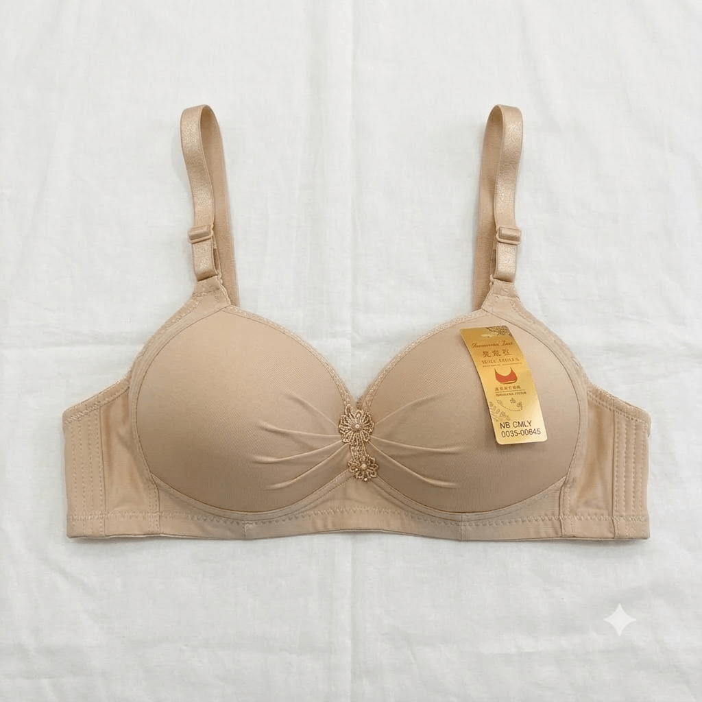 Yanmangju D-Cup Full Coverage Padded Bra — Floral Satin Strap Bra