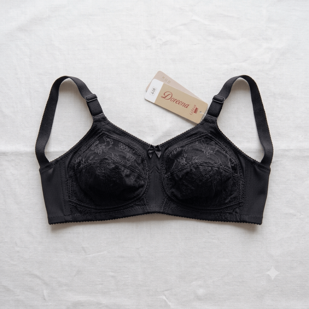 Black Galaxy Doreena Non-Padded Wired Lace Bra full coverage - Nudra Pakistan