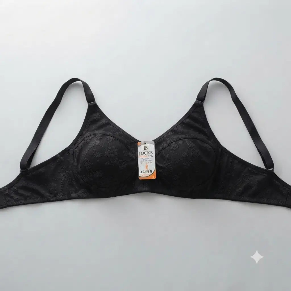 Black Jocks Sensation Floral Jacquard Full Coverage Bra - Nudra Pakistan