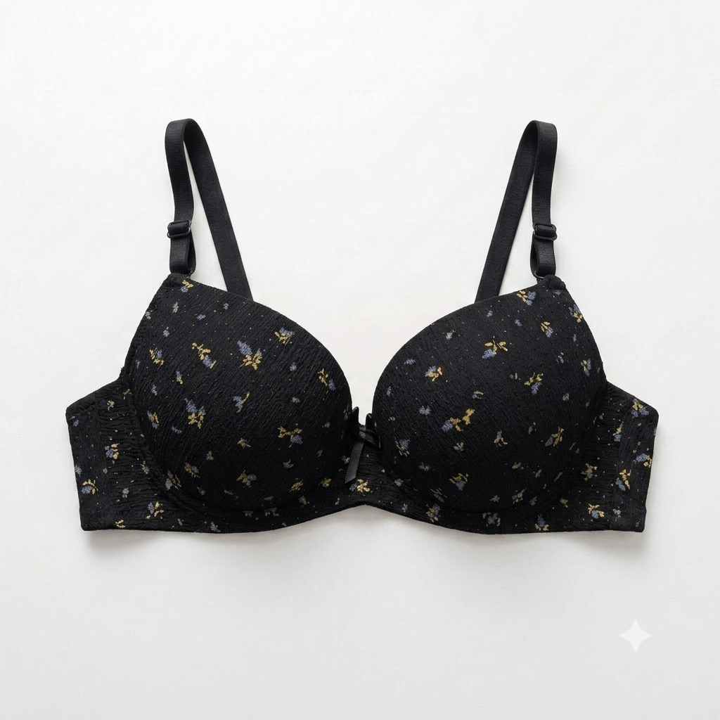 Nudra Ring Padded Single Push-Up Bra — Textured Floral Print