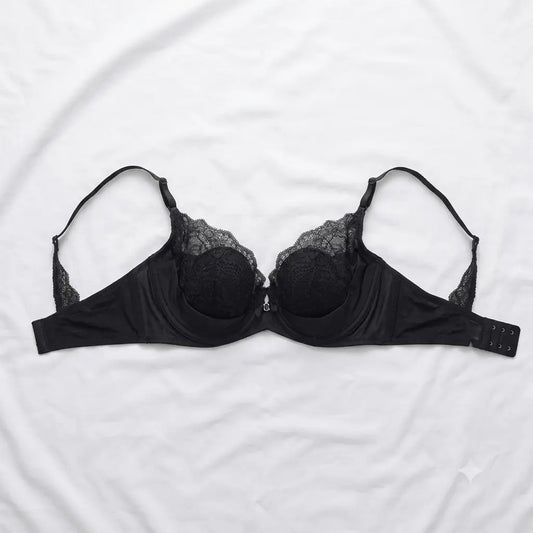 Black Nudra Rose Lace Ring Push-Up Bra non-padded underwire - Nudra Pakistan