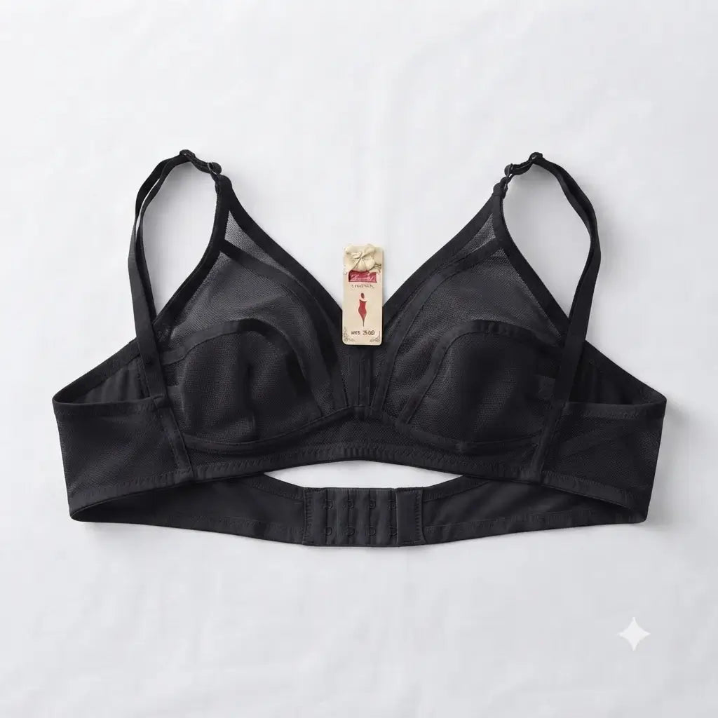 Black Nudra Sheer Mesh Net Bra wire-free soft cup - Nudra Pakistan