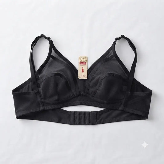 Black Nudra Sheer Mesh Net Bra wire-free soft cup - Nudra Pakistan