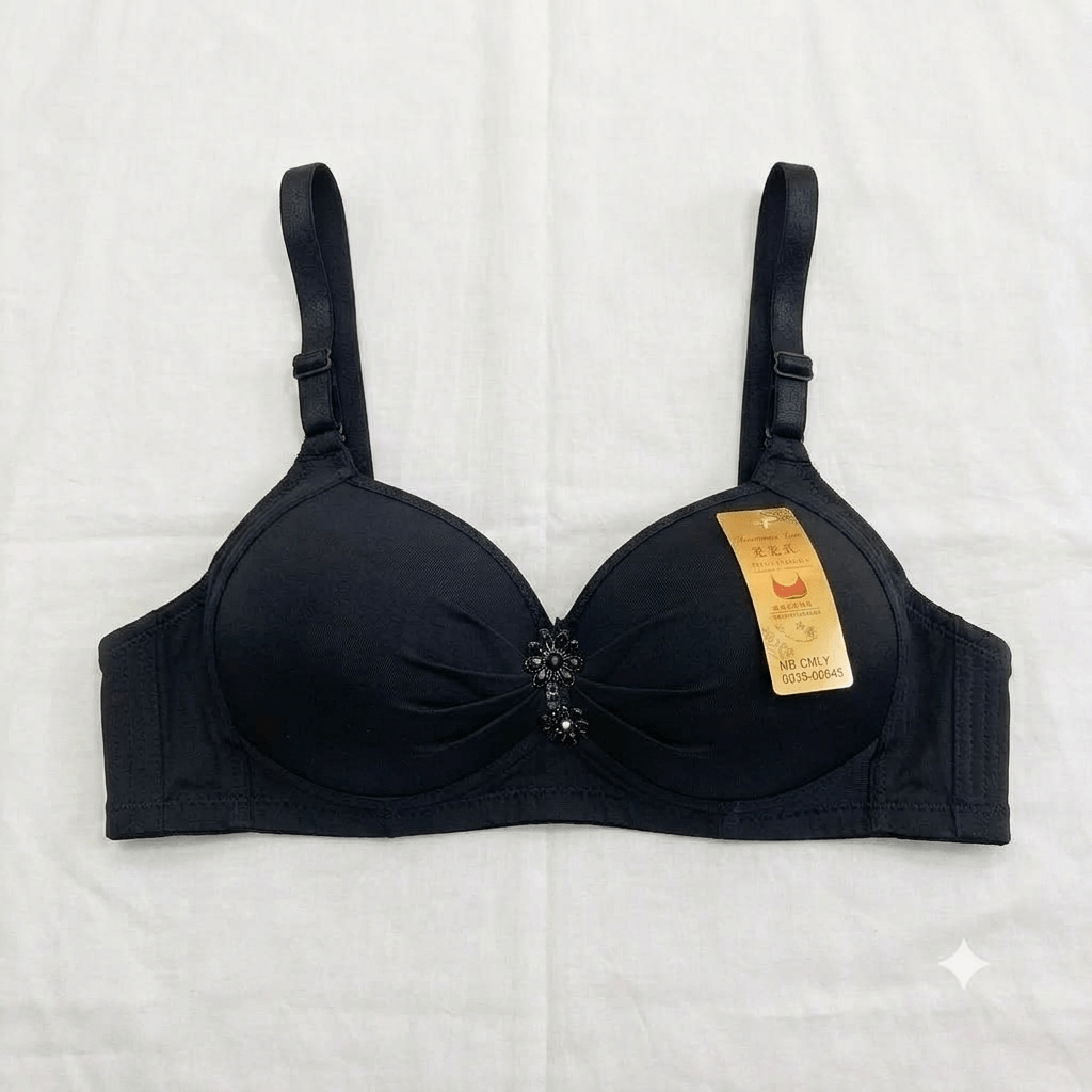 Yanmangju D-Cup Full Coverage Padded Bra — Floral Satin Strap Bra