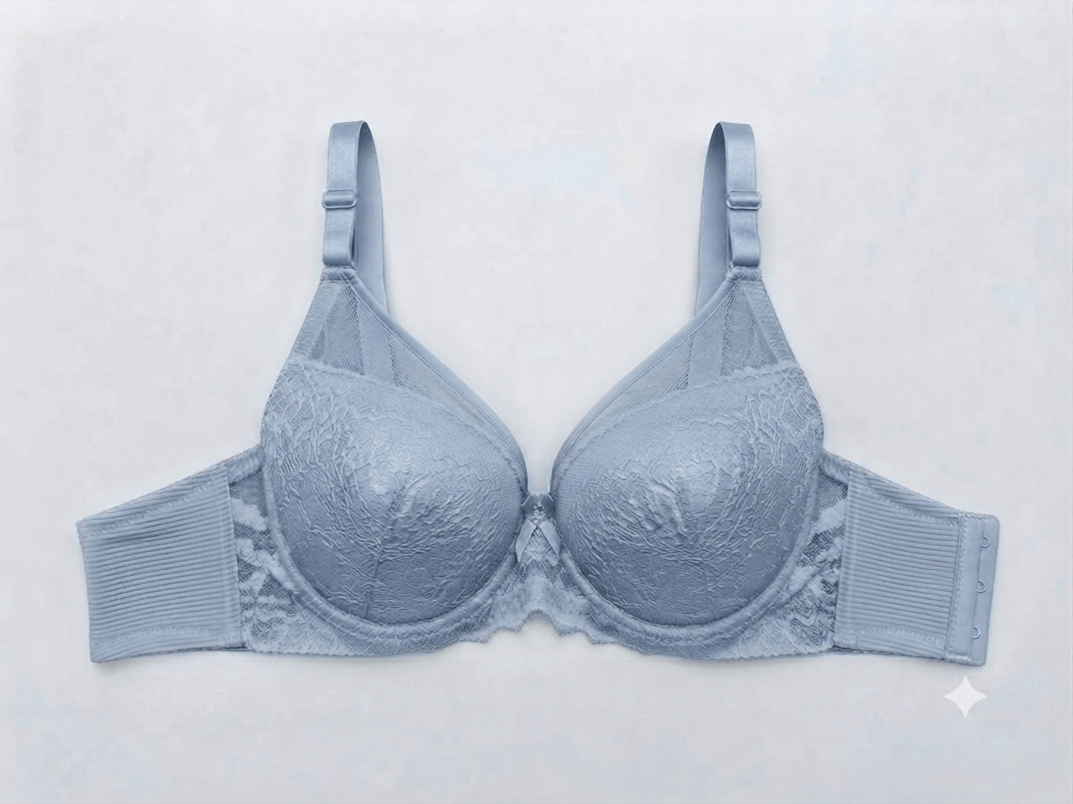 Blue Nudra Double Padded Ring Push-Up Bra imported lace - Nudra Pakistan