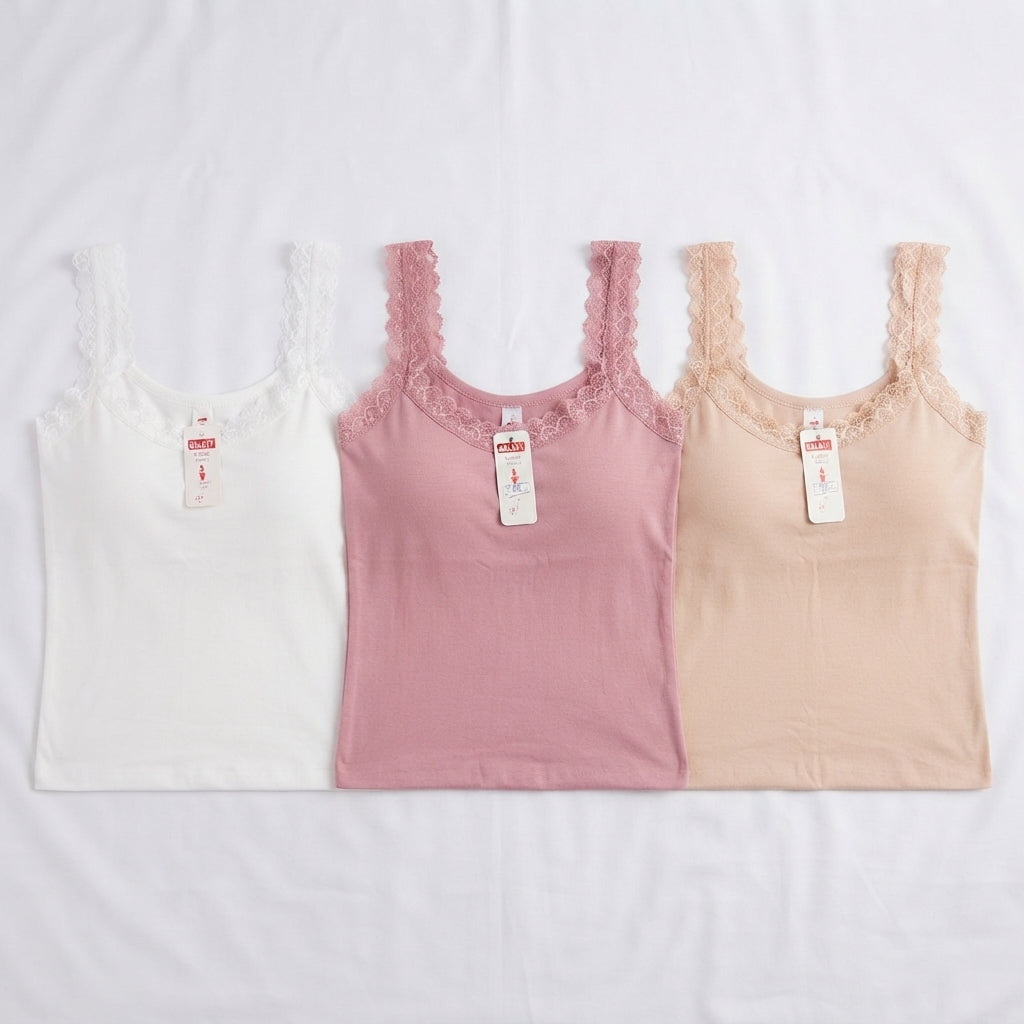 Malai Lace-Trim Camisole — Pack of 3 (Light Colors)
