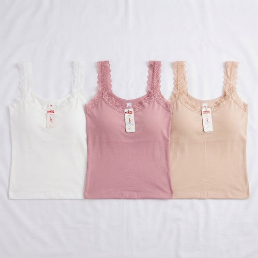 Malai Lace-Trim Camisole — Pack of 3 (Light Colors)