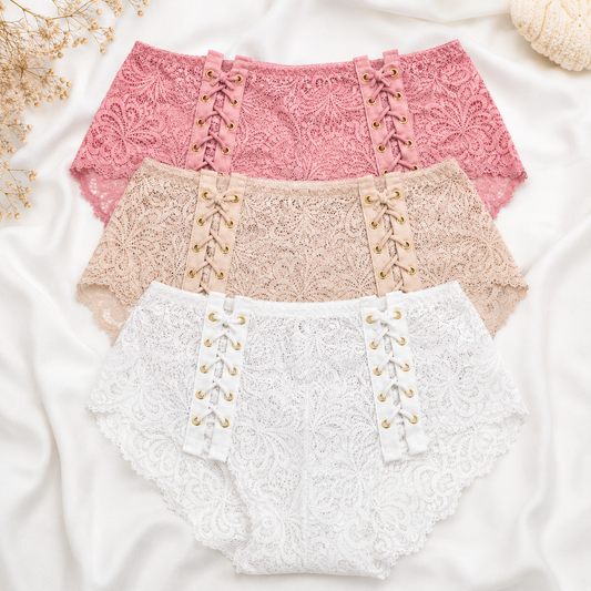 Nudra Lace Corset-Front Panty Bundle pack of 3 light colors - Nudra Pakistan