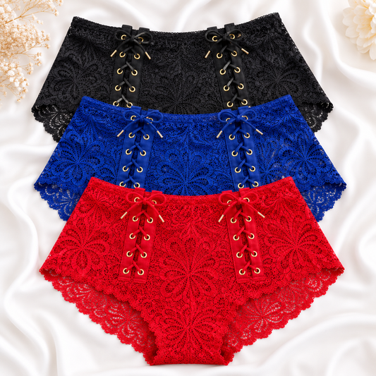 Nudra Lace Corset-Front Panty Bundle pack of 3 dark colors - Nudra Pakistan
