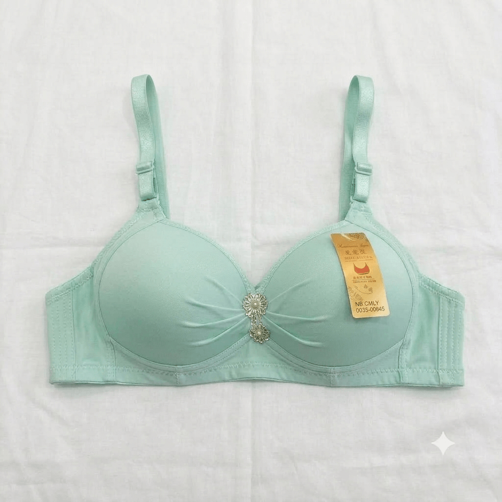 Yanmangju D-Cup Full Coverage Padded Bra — Floral Satin Strap Bra