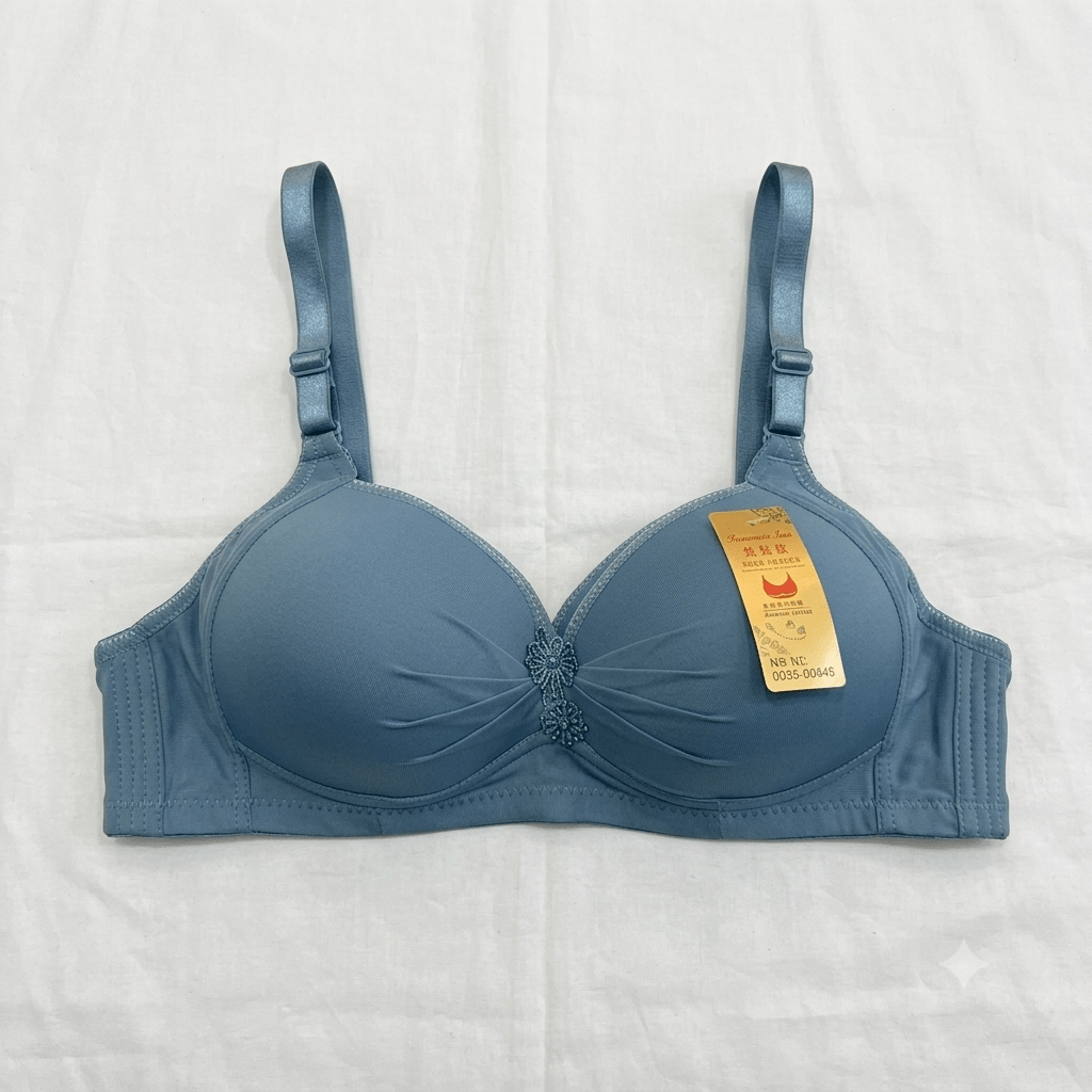 Yanmangju D-Cup Full Coverage Padded Bra — Floral Satin Strap Bra