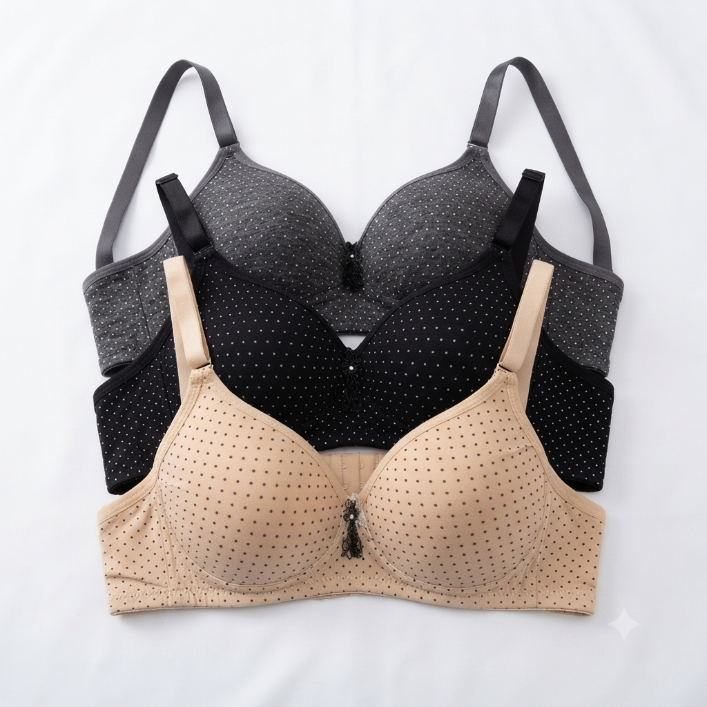 Charcoal Grey Nudra Polka Dot Padded D-Cup Bra full figure support - Nudra Pakistan