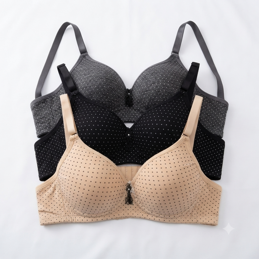 Charcoal Grey Nudra Polka Dot Padded D-Cup Bra full figure support - Nudra Pakistan