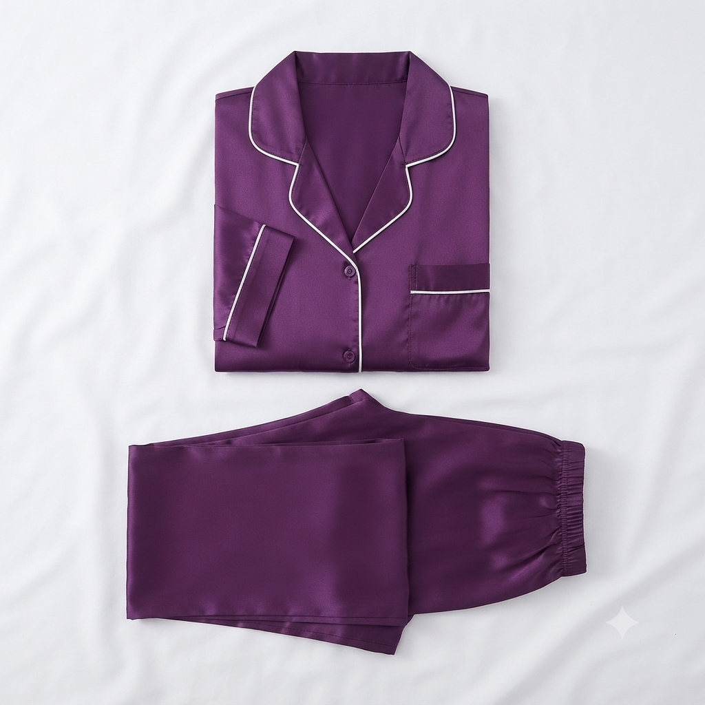 Grey Nudra Satin Nightwear Set 2 piece pyjama suit - Nudra Pakistan