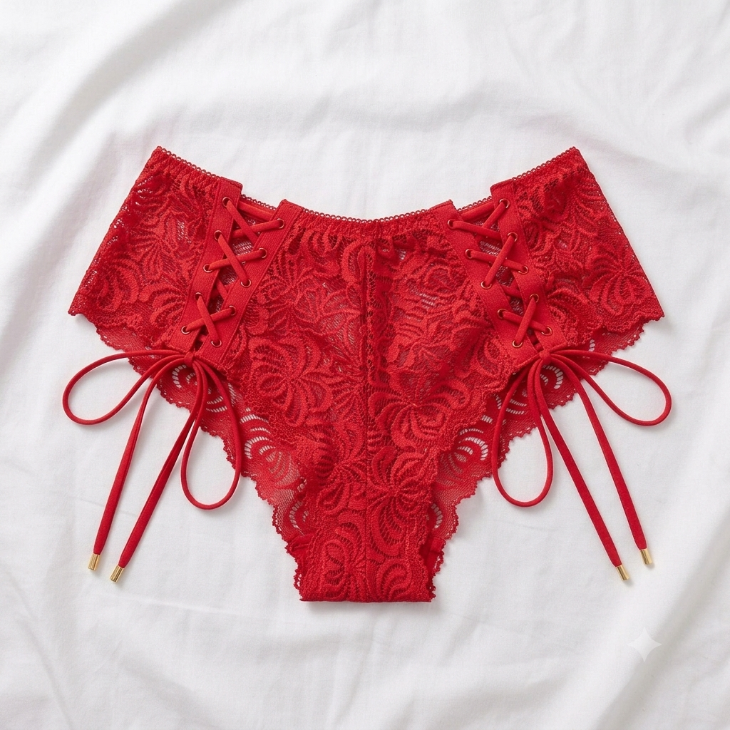 Aosi Rose Lace-Up Bikini Brief — Full Lace