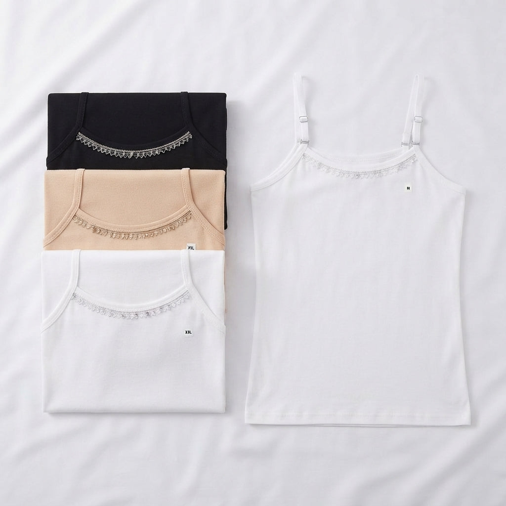 Cotton Lace-Trim Camisole — Pack of 3 (Women's XXL)