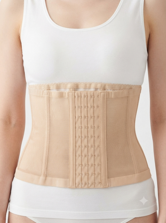 Beige Nudra Lace Trim Waist Cincher Belt scalloped lace detail - Nudra Pakistan