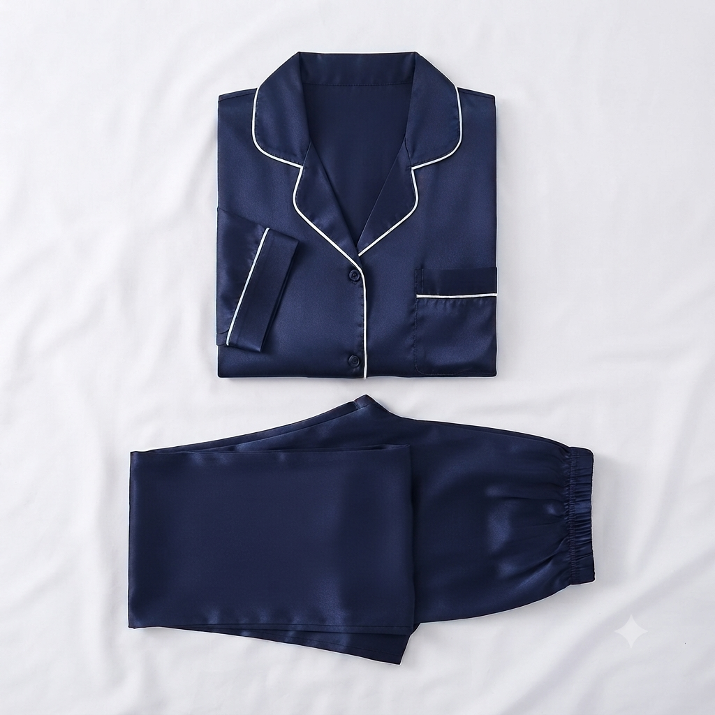 Red Nudra Satin Nightwear Set 2 piece pyjama suit - Nudra Pakistan