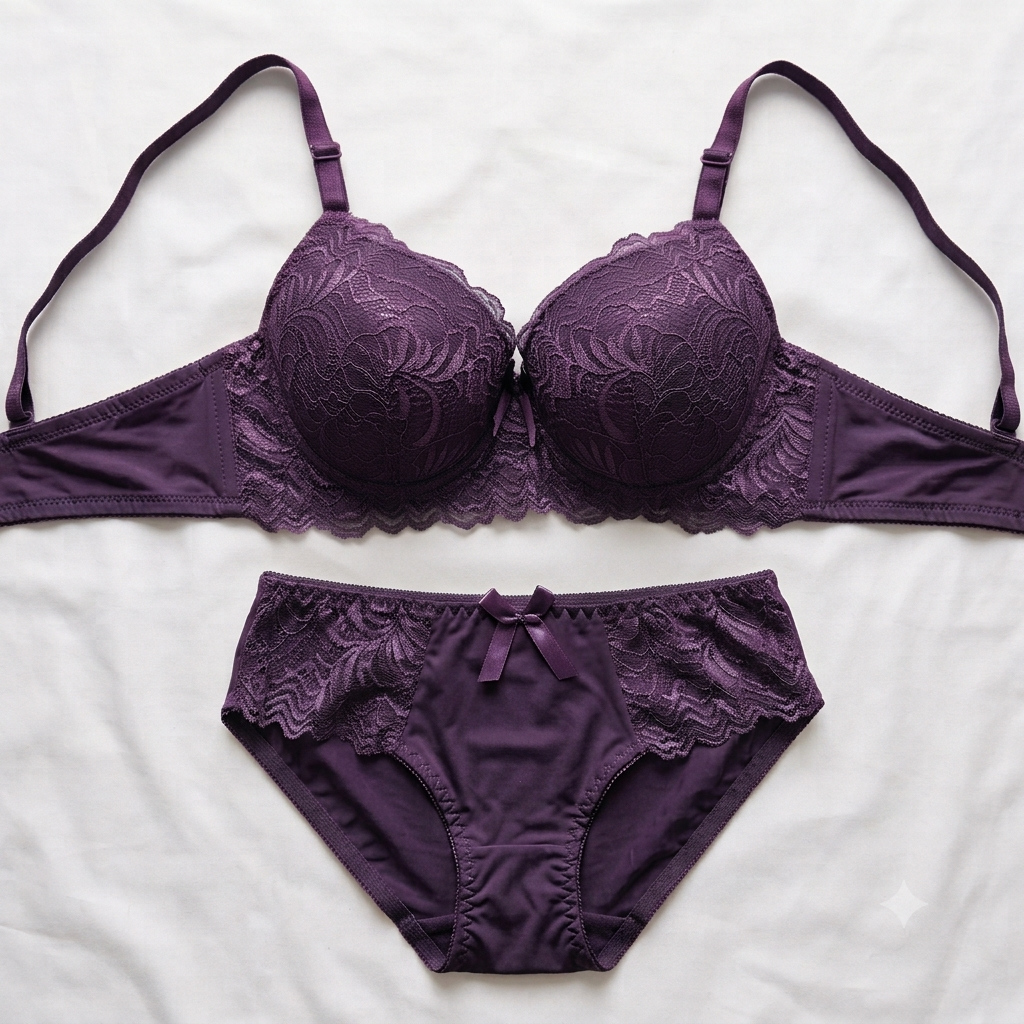 Floral Lace Push-Up Dark Bra & Brief Set — Full Coverage