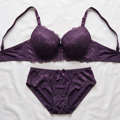 Floral Lace Push-Up Dark Bra and Brief Set color options - Nudra Pakistan