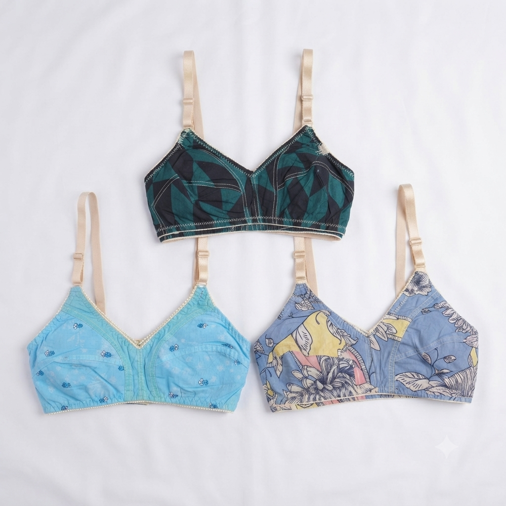 Nudra Lawn Print Bra Bundle pack of 3 bold prints front view - Nudra Pakistan