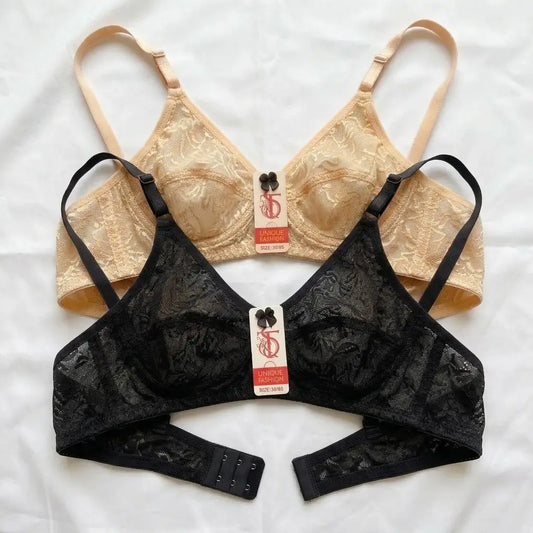Nudra Full Lace Plunge Non Padded Bra Bundle — Pack of 2 (Beige or Black)