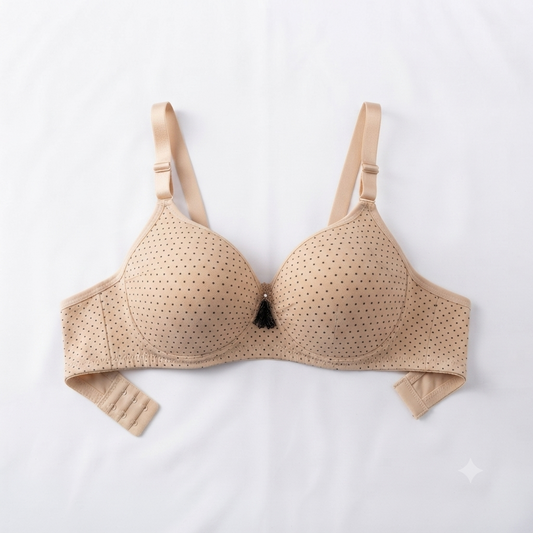 Black Nudra Polka Dot Padded D-Cup Bra full figure support - Nudra Pakistan
