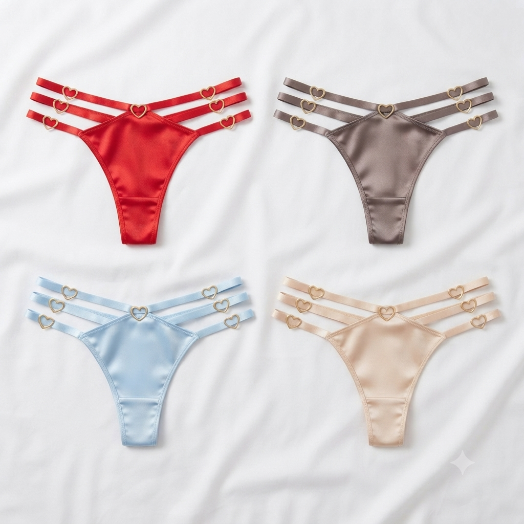 Nudra Gold Heart Ring Thong Bundle pack of 2 light colors front view - Nudra Pakistan