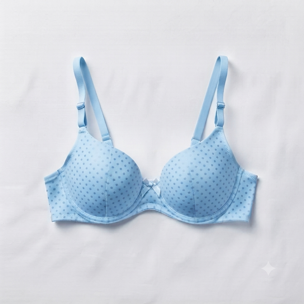 Nudra Polka Dot Padded Bra Bundle teen girls detail view - Nudra Pakistan
