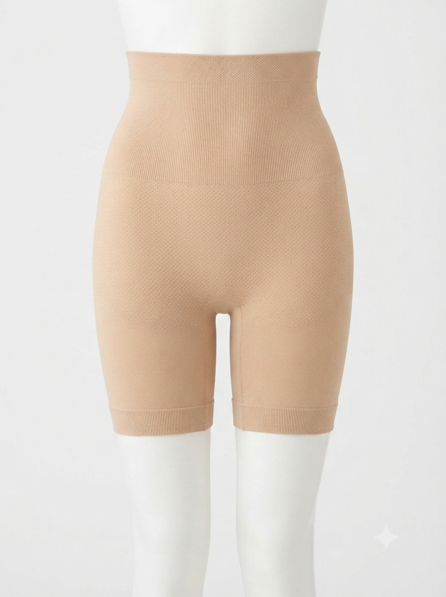 Beige Nudra High-Waist Tummy Control Shaper Shorts seamless - Nudra Pakistan
