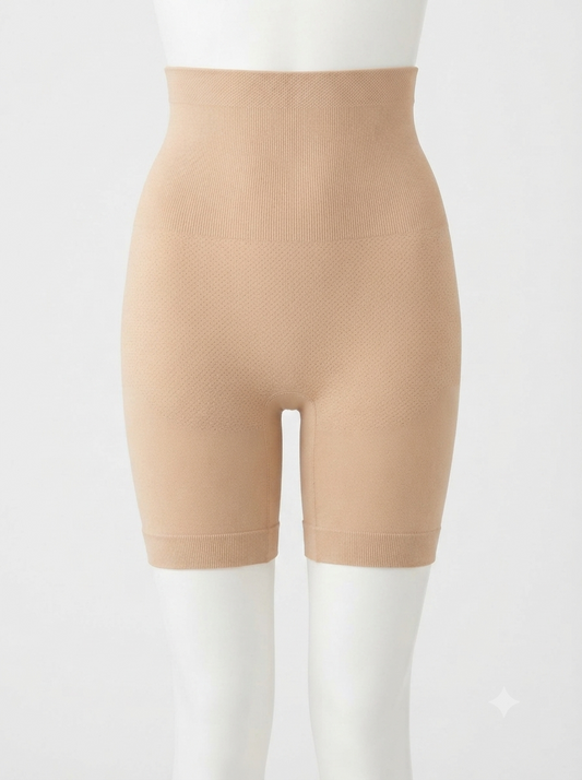Beige Nudra High-Waist Tummy Control Shaper Shorts seamless - Nudra Pakistan