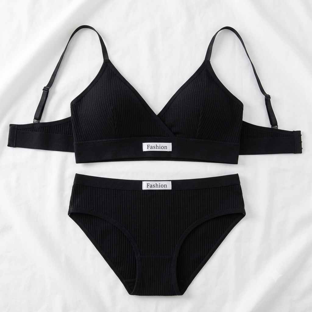 Fashion Ribbed Bra & Brief Set — Casual Comfort