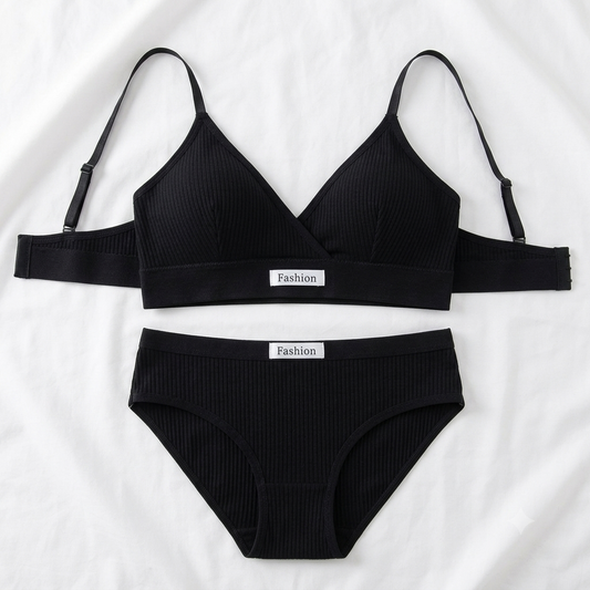 Fashion Ribbed Bra & Brief Set — Casual Comfort