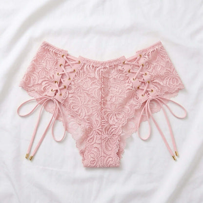 Aosi Rose Lace-Up Bikini Brief full lace detail view - Nudra Pakistan